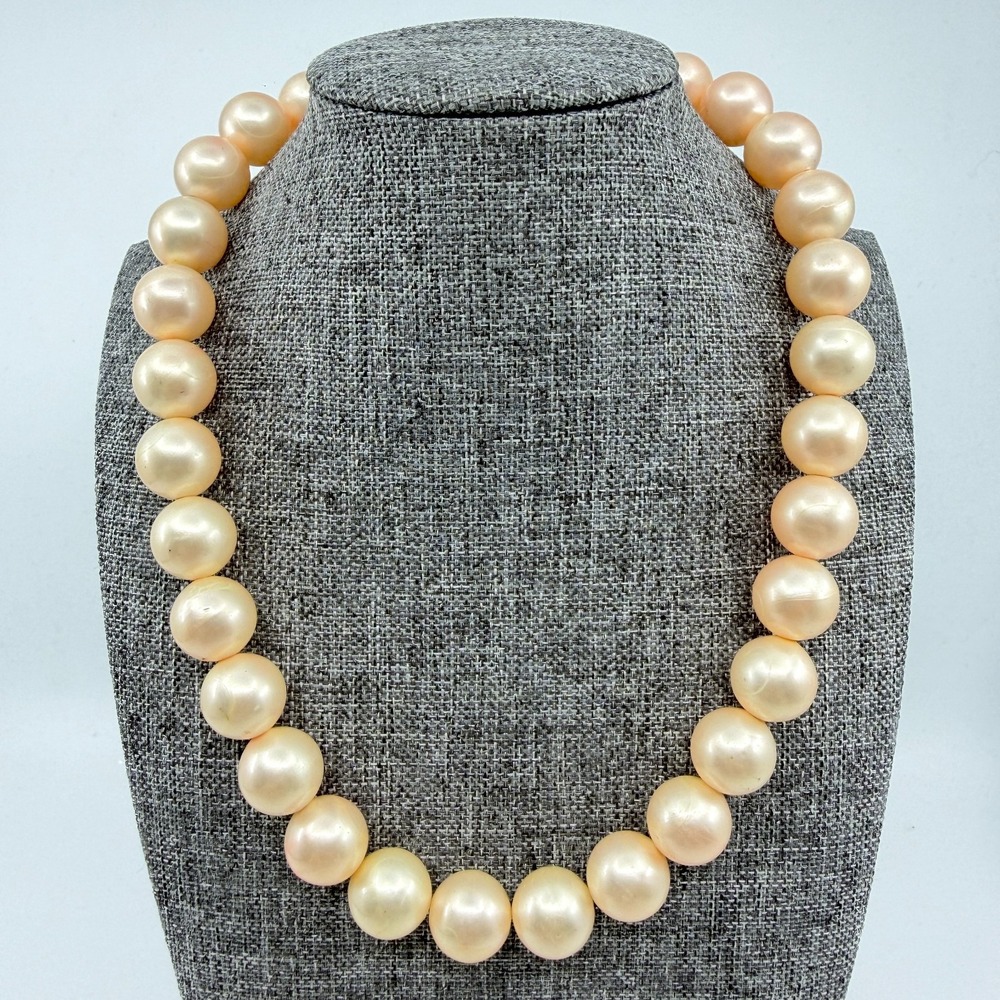 Peach Faux Pearl Beaded Necklace Statement Chunky Layering Festive Gift Idea
